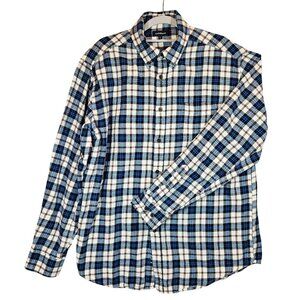 Croft & Barrow Shirt Plaid Flannel Cotton Mens L Button Blue White casual dad